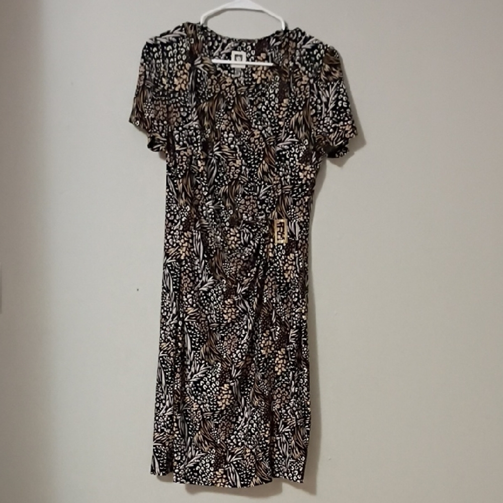 Anne Klein Black and White Leaf Print Mini Dress